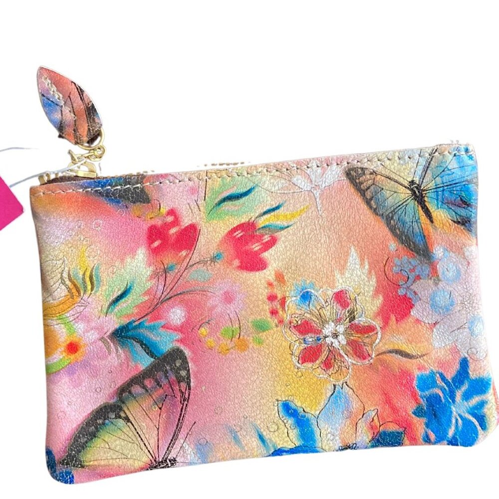 NWT M. Andonìa Butterflies Leather Coin Pouch Bag Purse